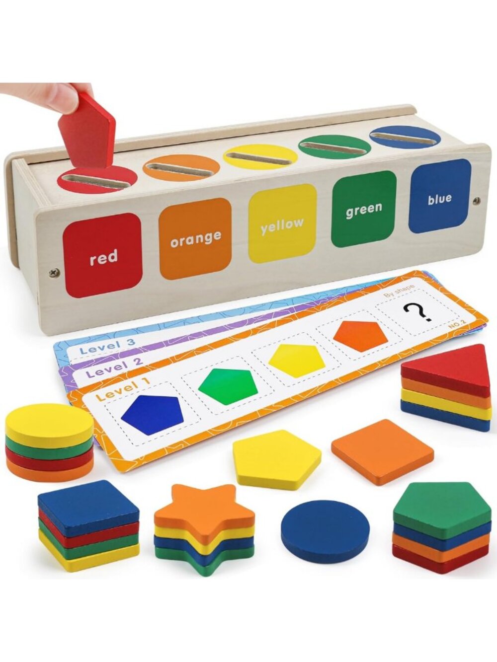 Montessori Wooden Sorting Toy - Color & Shape Sorter for Toddlers, Fine Motor